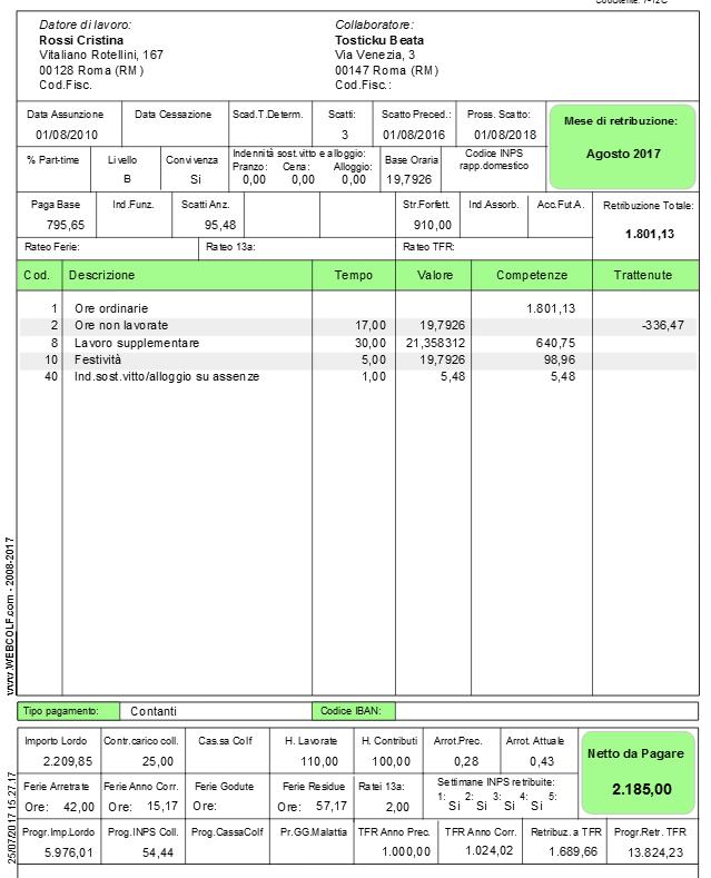 busta paga colf excel